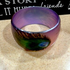 Beautiful Peacock Themed Bangle Possibly Lucite